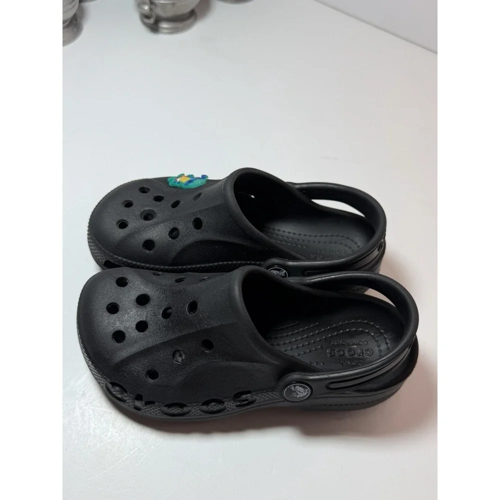 Crocs Classic Black Clog Size C12 Toddler With Leonardo TMNT Jibbitz Charm